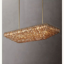 Chara Smoke Glass Tiered Rectangular Chandelier 74" - thebelacan