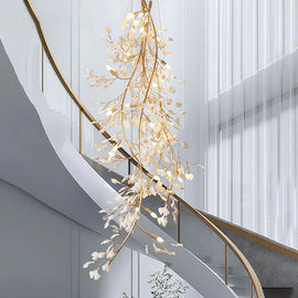 Ceramic Ginkgo Staircase Long Branch Chandelier - thebelacan
