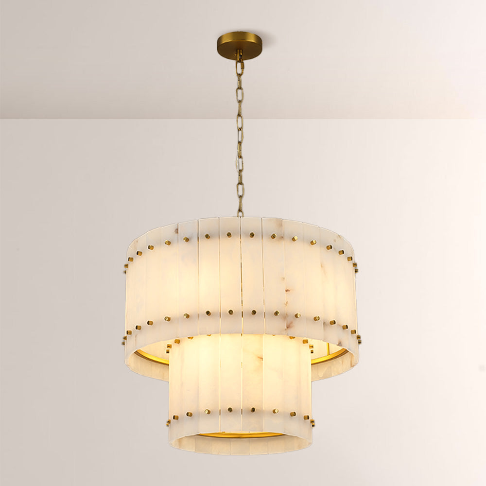 San Marco Alabaster Round 2-Tiered Chandelier - thebelacan