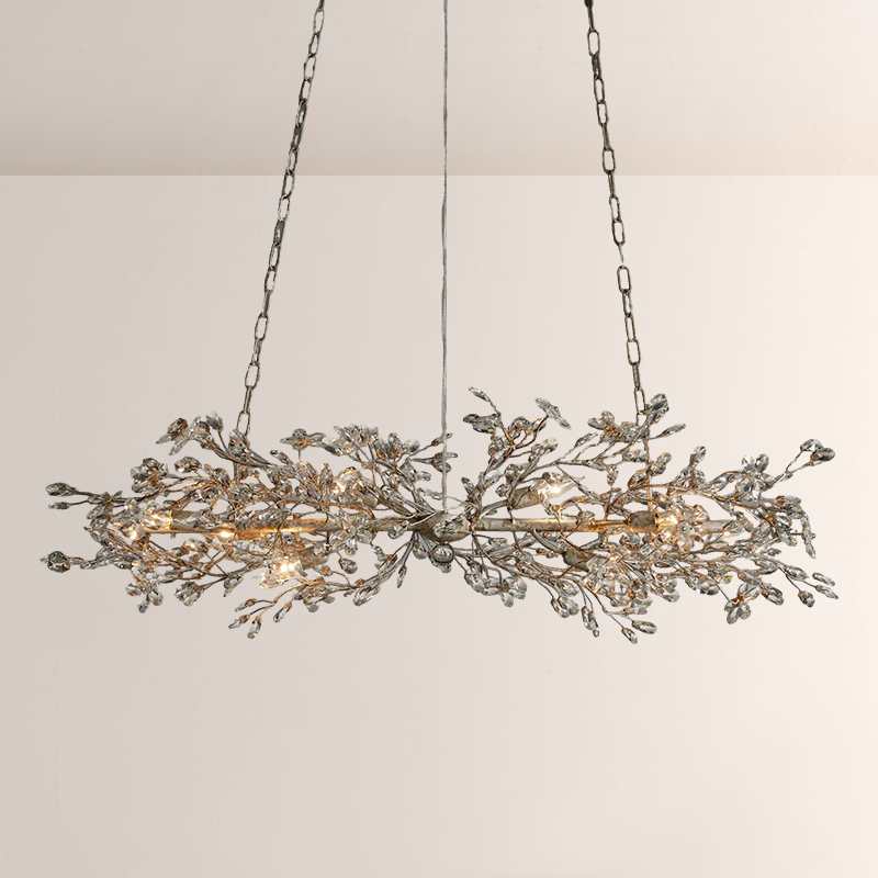 Crystal Flowers Fiore Linear Chandelier 51" 68" - thebelacan