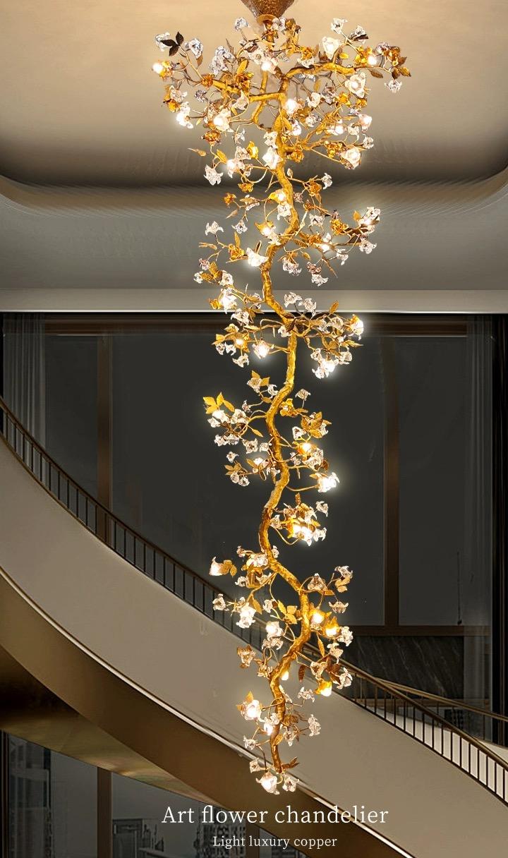 Art Flower Staircase Long Branch Chandelier - thebelacan