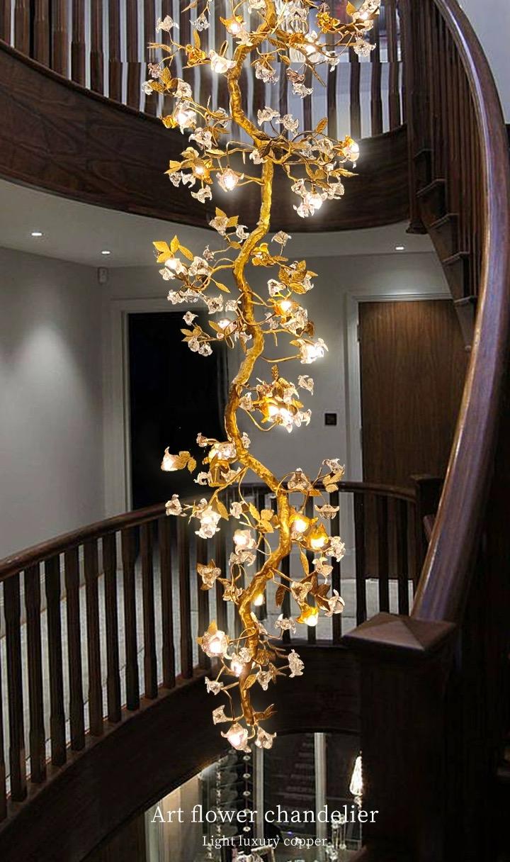 Art Flower Staircase Long Branch Chandelier - thebelacan