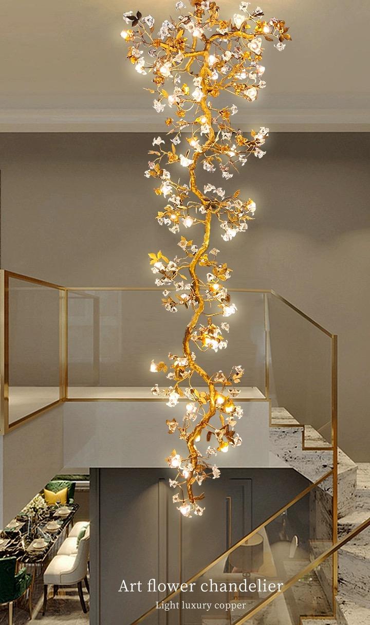 Art Flower Staircase Long Branch Chandelier - thebelacan