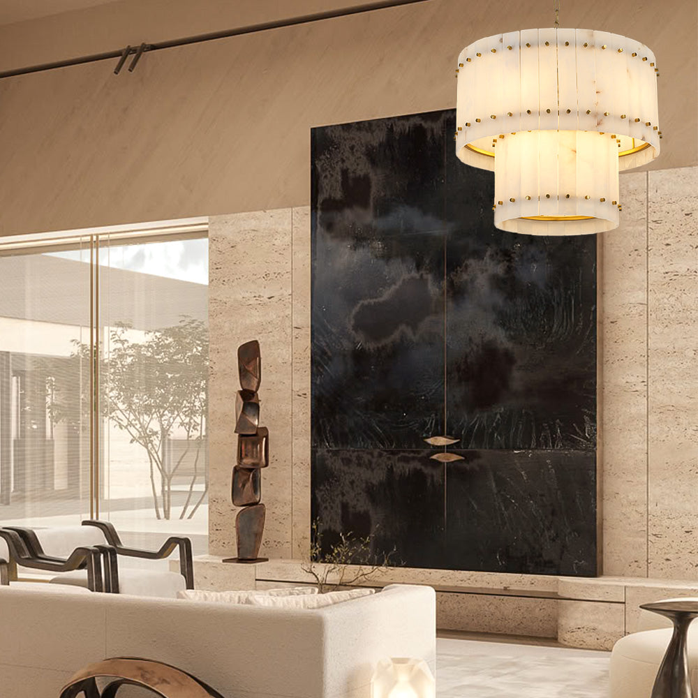 San Marco Alabaster Round 2-Tiered Chandelier