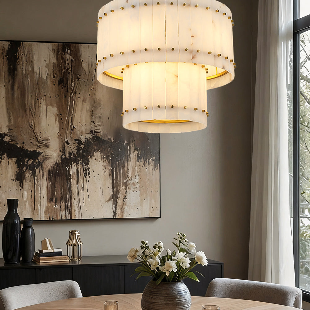San Marco Alabaster Round 2-Tiered Chandelier