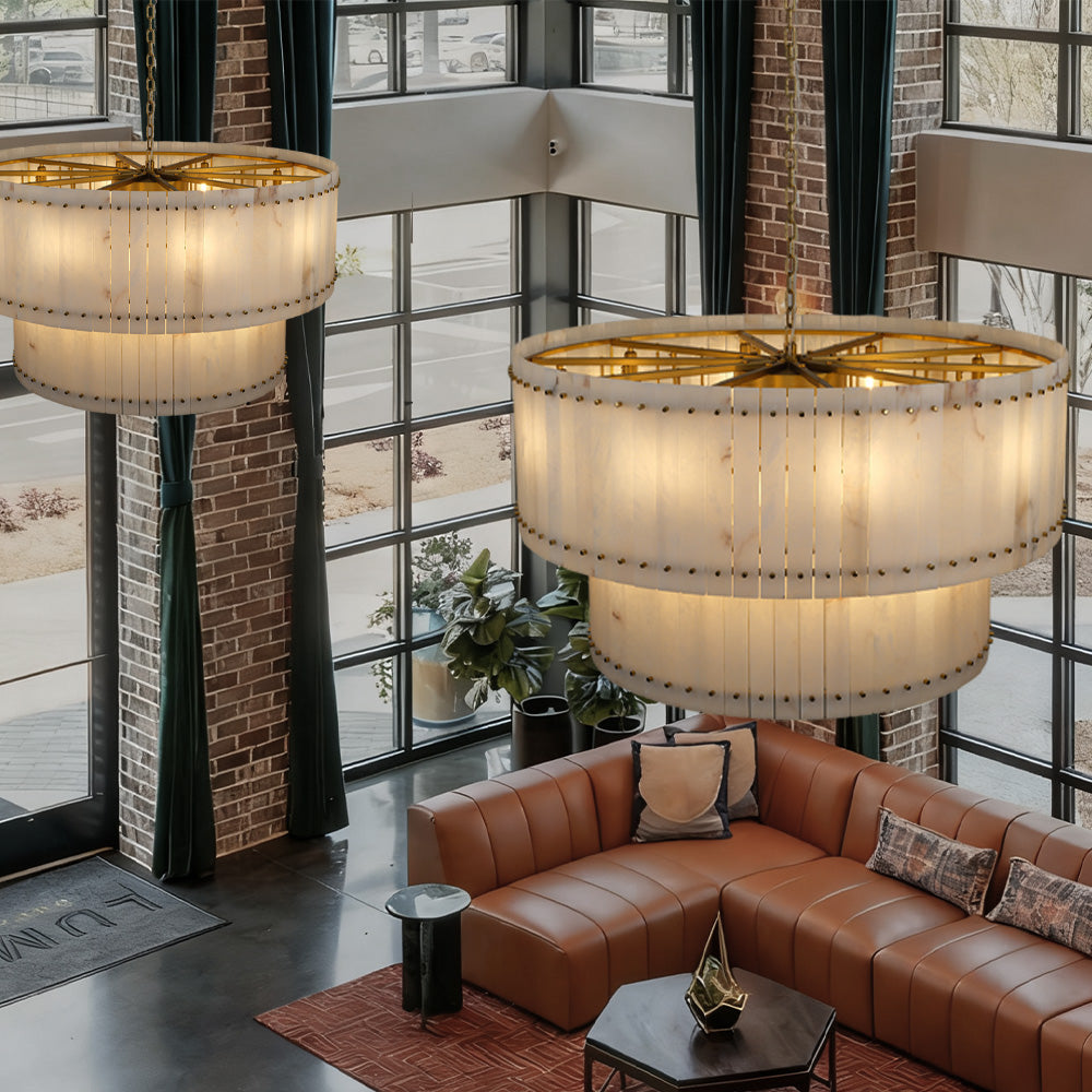 San Marco Alabaster Round 2-Tiered Chandelier