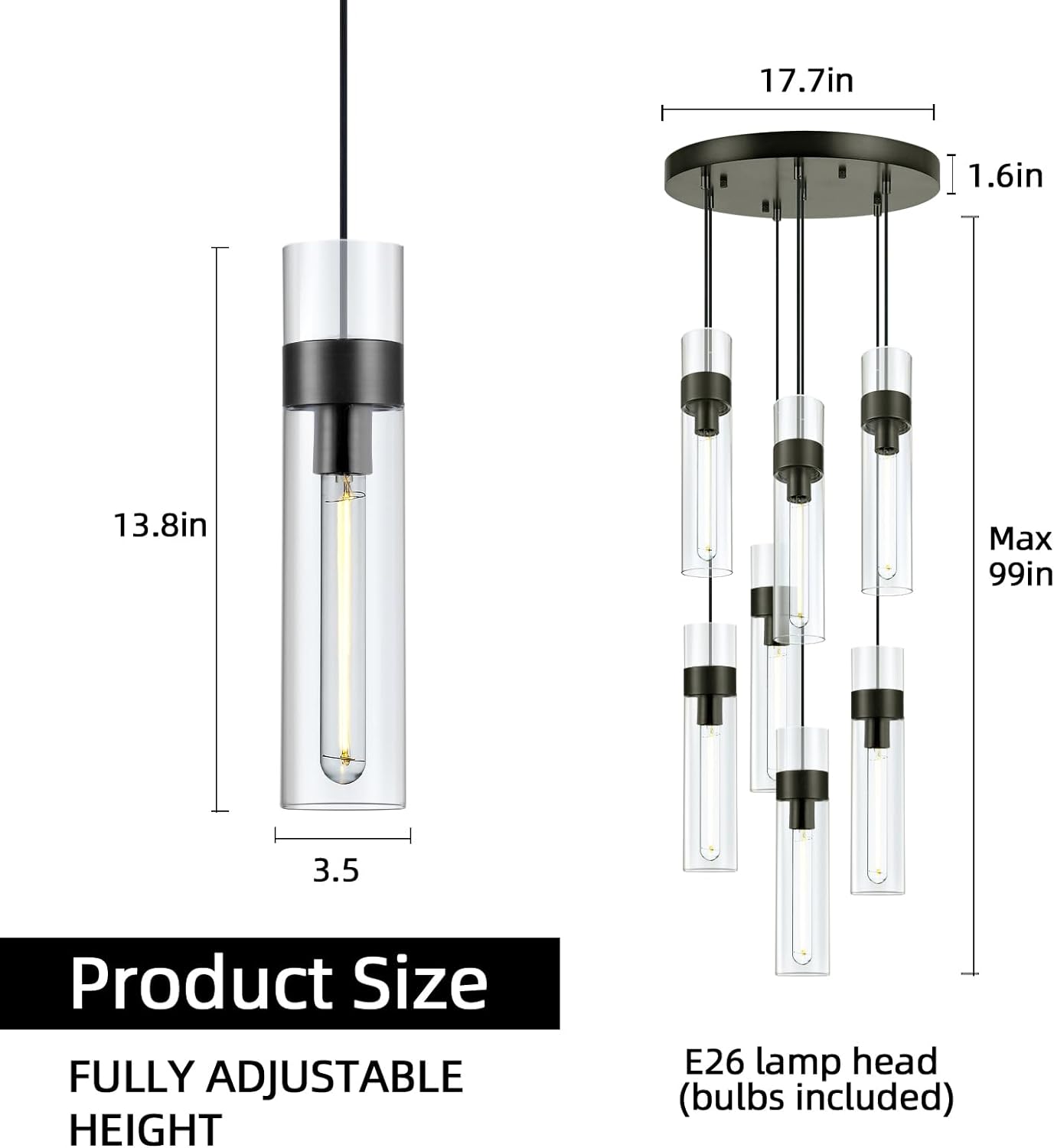 Glass Tube Brass Pendant Lights 1 Light/7 Lights - thebelacan