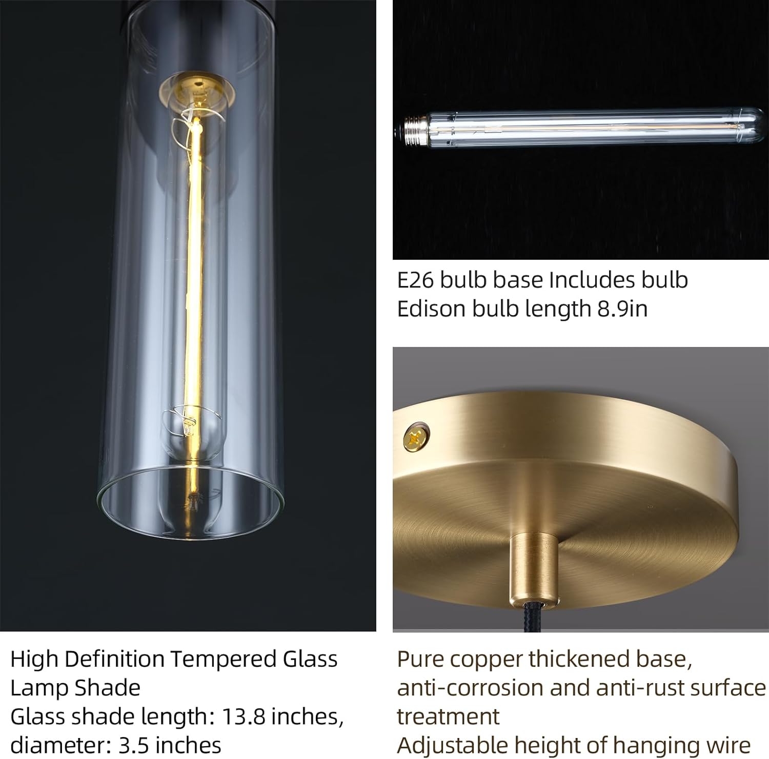 Glass Tube Brass Pendant Lights 1 Light/7 Lights - thebelacan