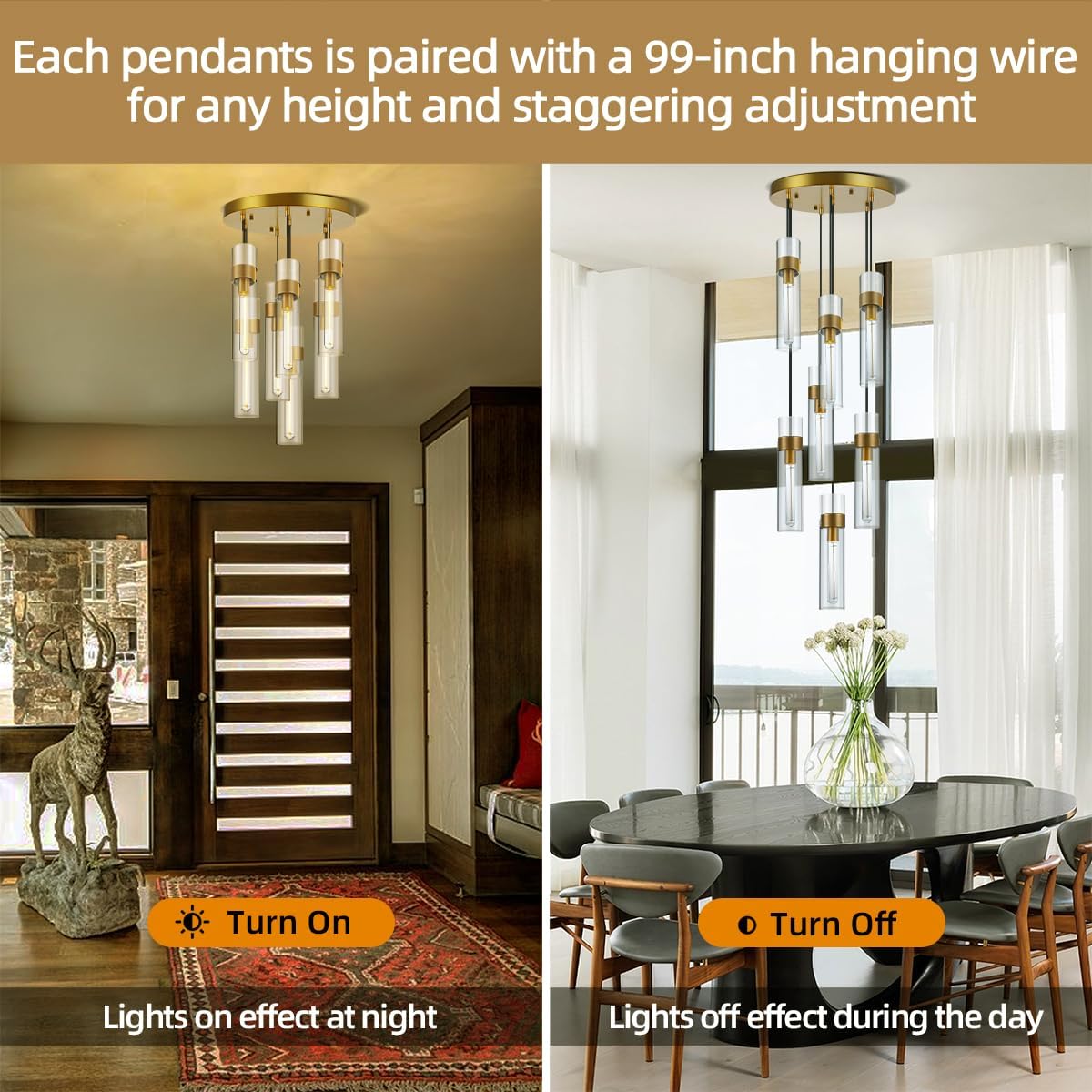 Glass Tube Brass Pendant Lights 1 Light/7 Lights - thebelacan