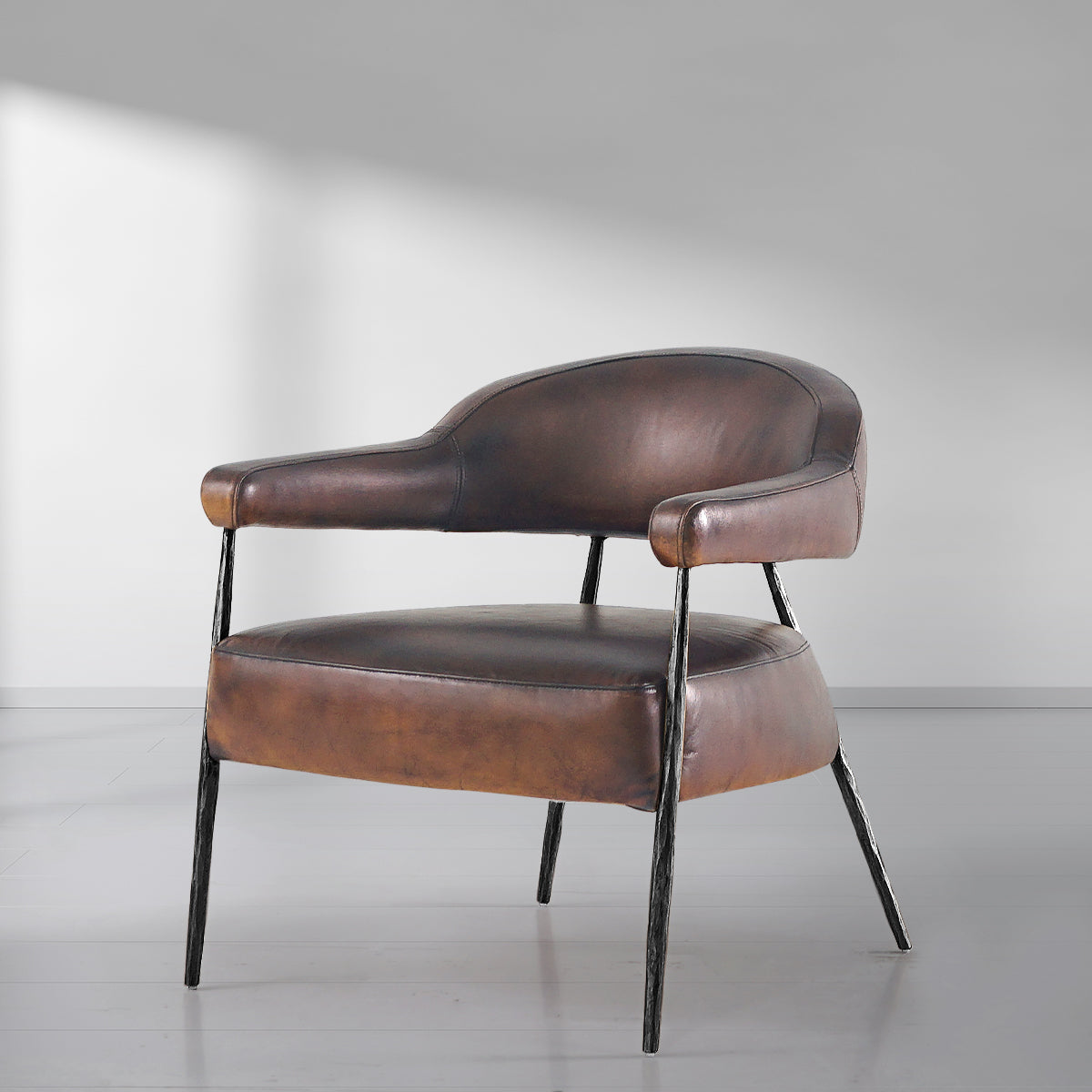 Thaddeus Brown Leather Lounge Armchair - thebelacan