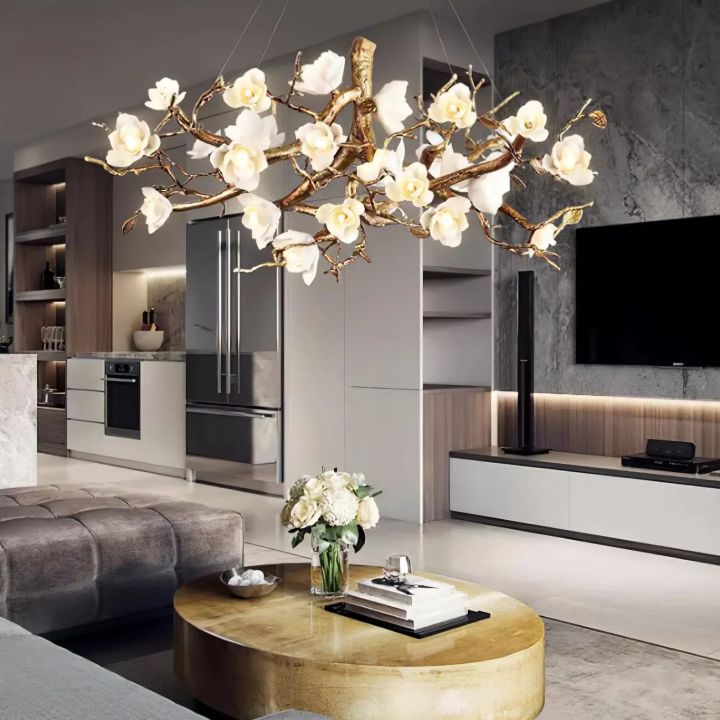 Flower Bloom Branch Brass Chandelier - thebelacan