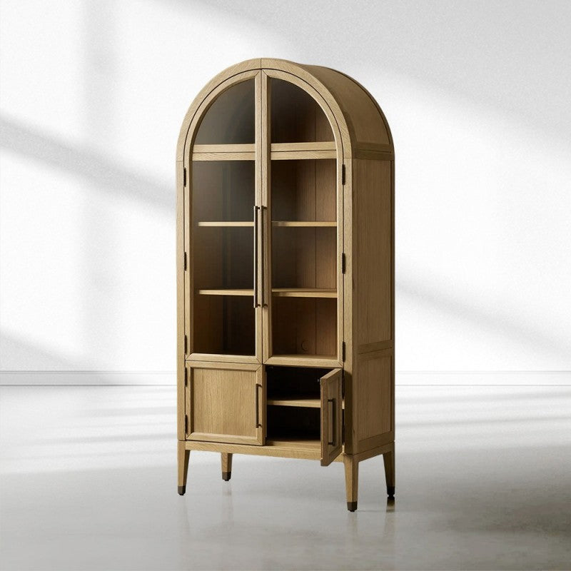 Heidi Glass-Door Oak Cabinet | Modern Farmhouse Design - thebelacan