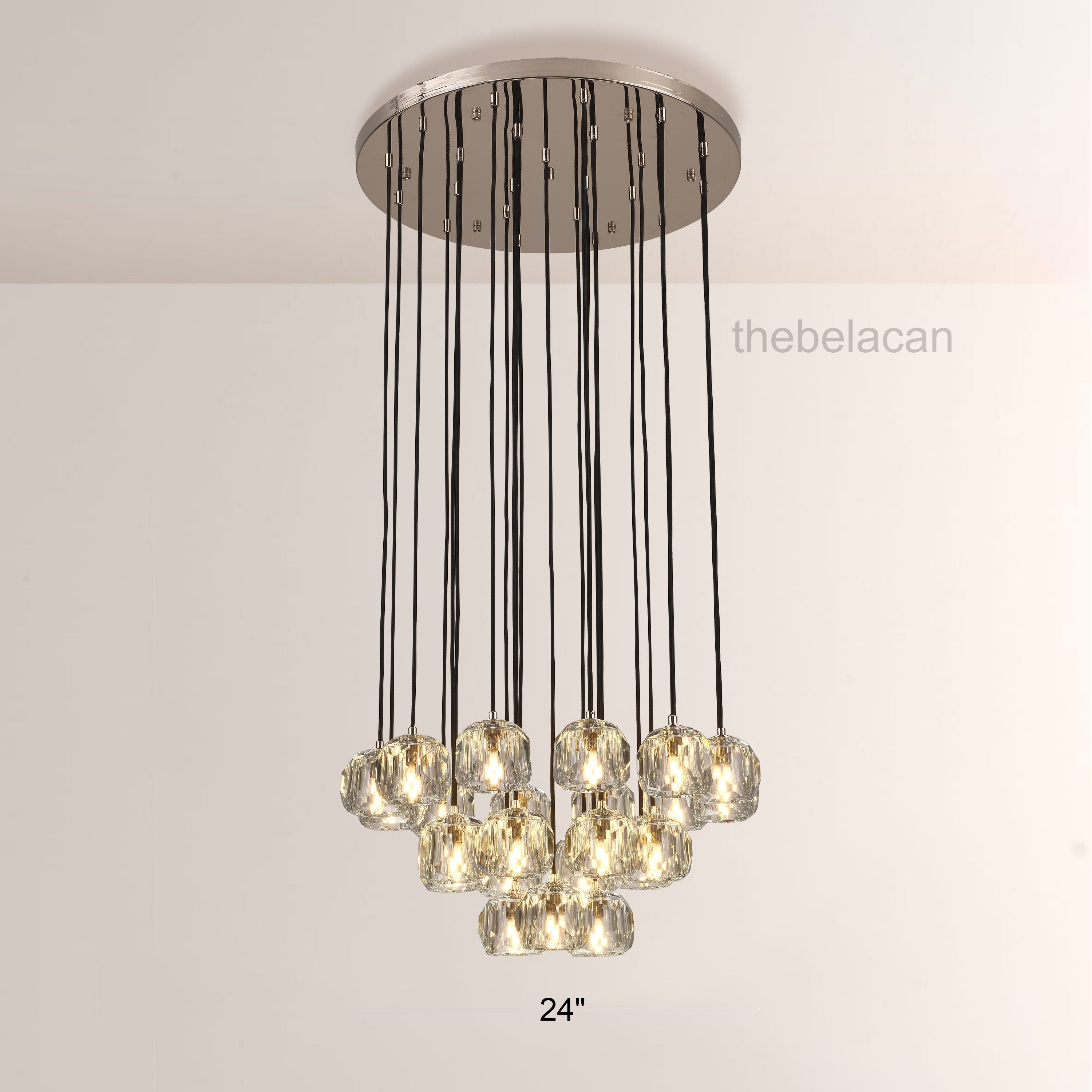 Kristal Glass Round Cluster Chandelier 24"