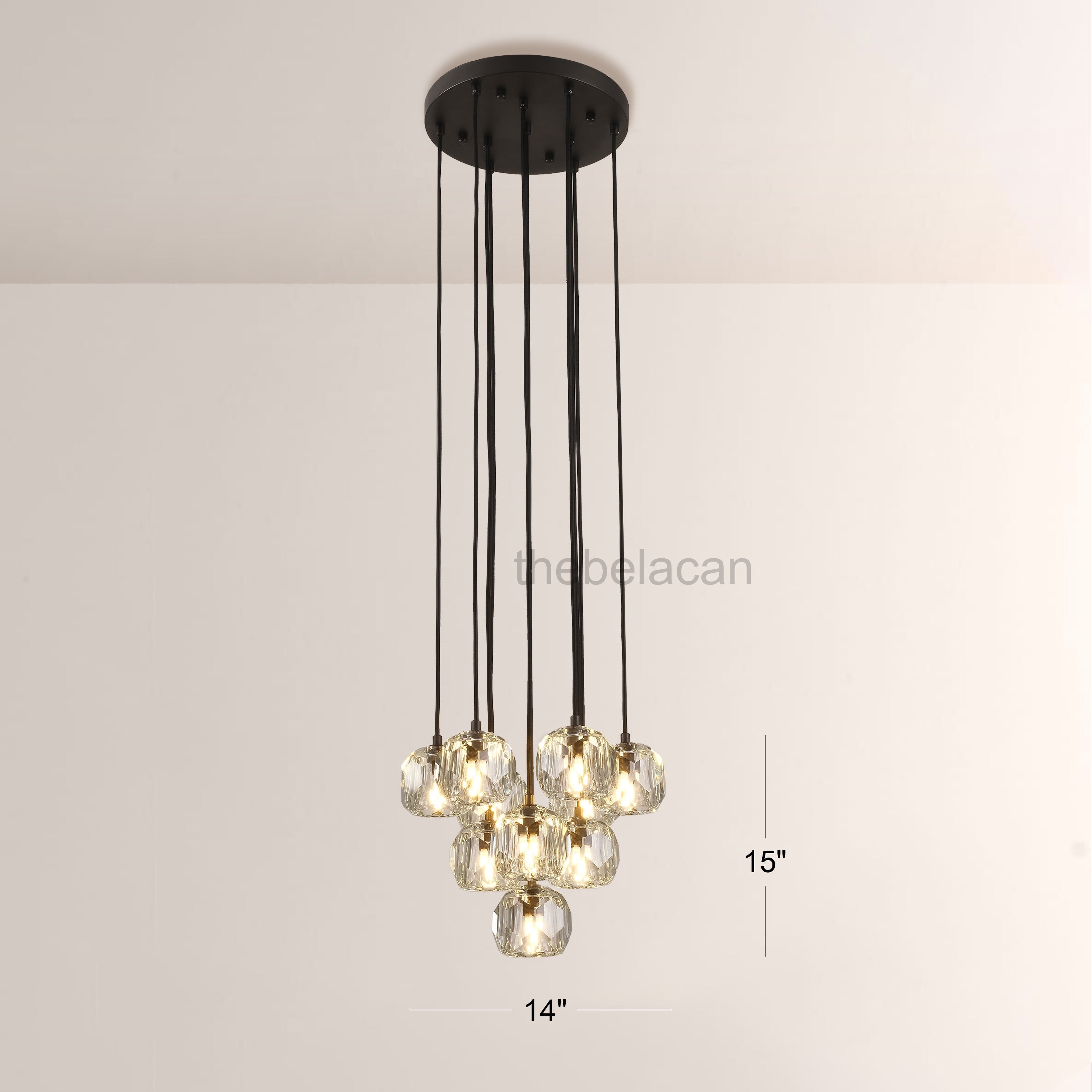 Kristal Glass Round Cluster Chandelier 14" - thebelacan