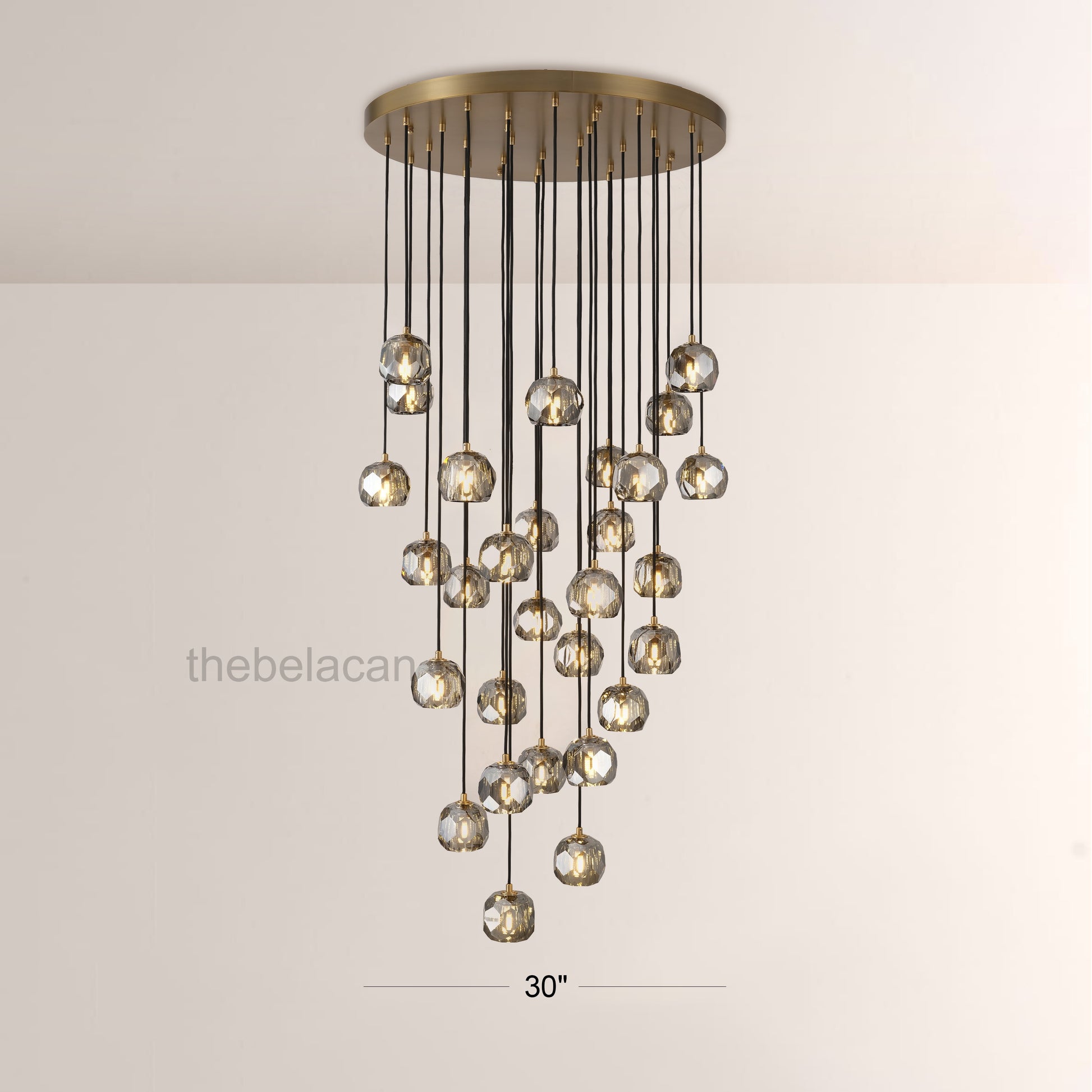 Kristal Smoke Glass Round Cluster Chandelier 30" - thebelacan