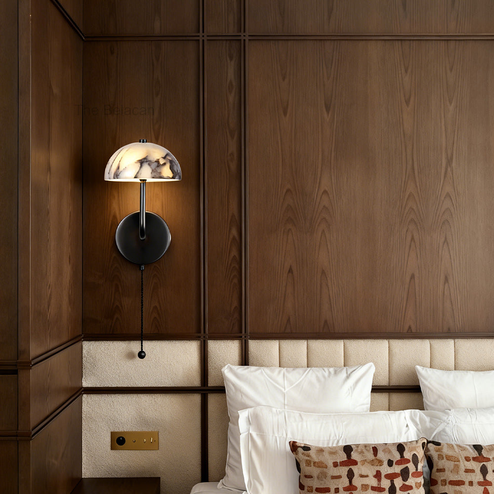 MarbleGlow Dome-Shade Curved Arm Wall Sconce - thebelacan