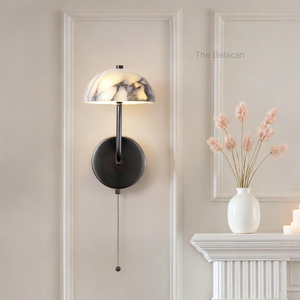 MarbleGlow Dome-Shade Curved Arm Wall Sconce - thebelacan