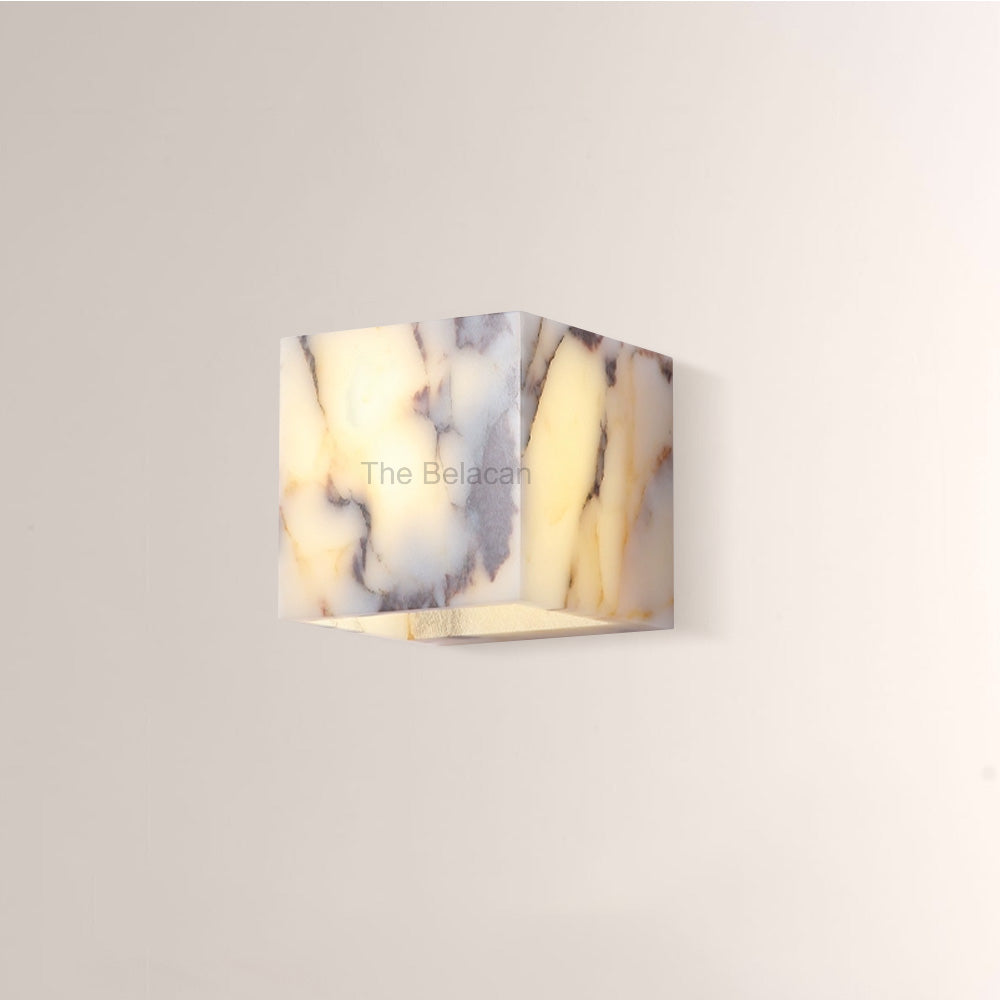 MarbleGlow Geometric Cube Marble Wall Sconce - thebelacan