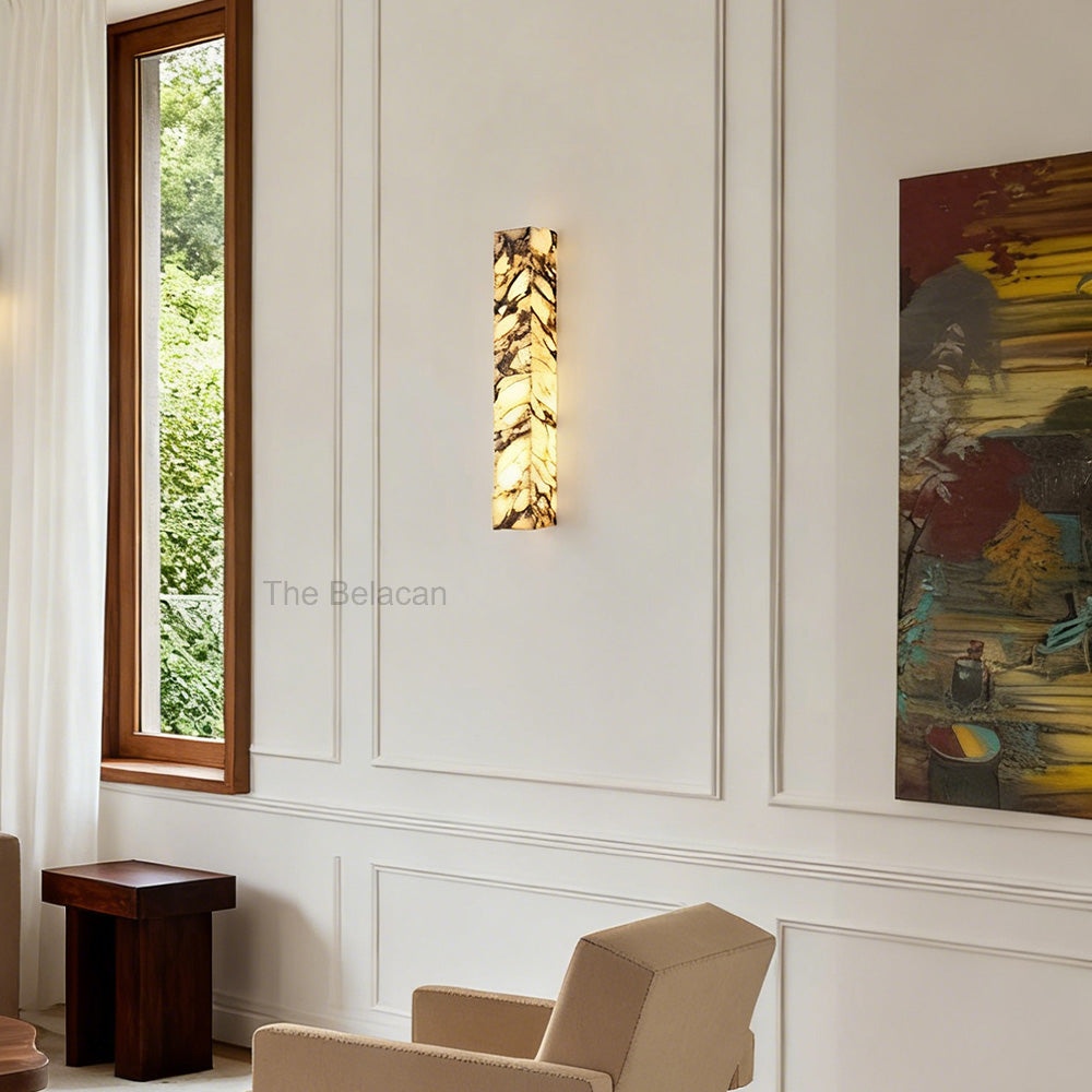 MarbleGlow Herringbone-Marble Vertical Wall Sconce - thebelacan