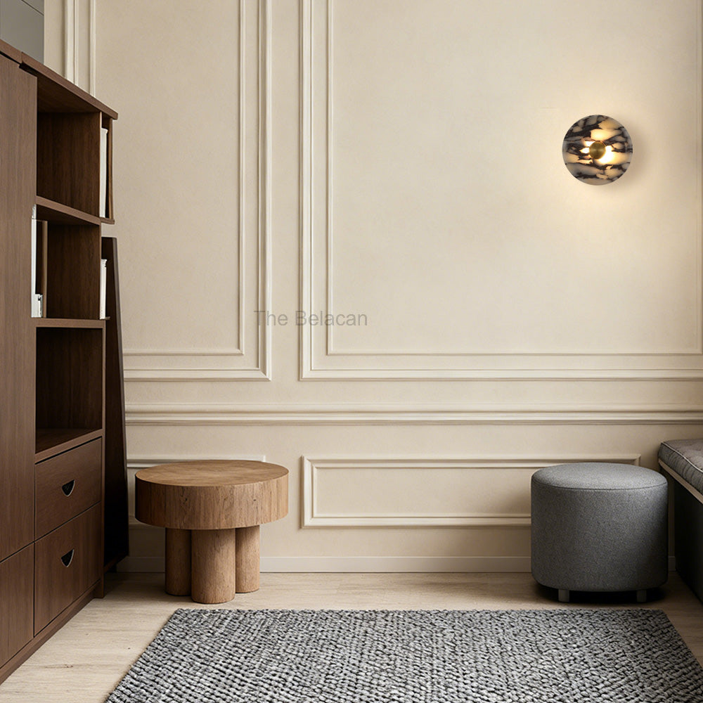 MarbleGlow Round Disc Marble Wall Sconce - thebelacan