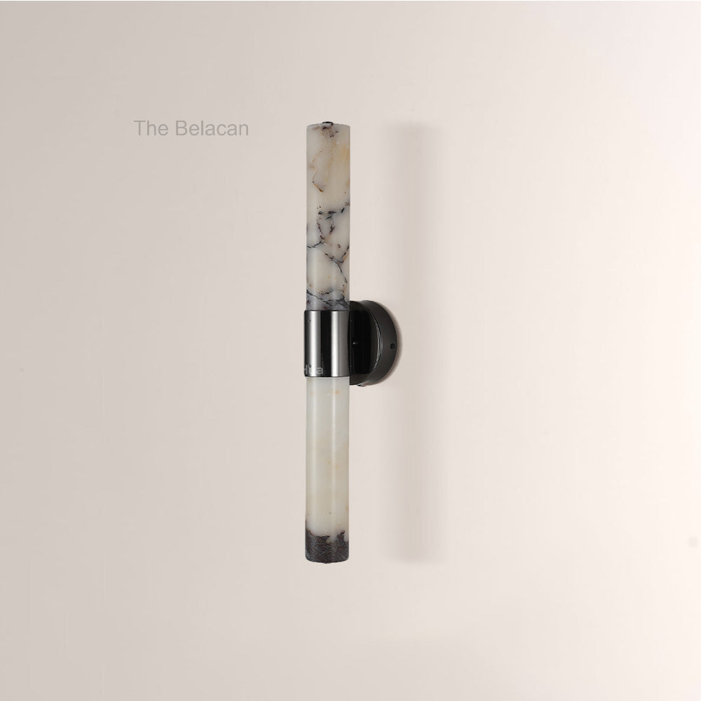 MarbleGlow Vertical Cylinder Marble Wall Sconce - thebelacan