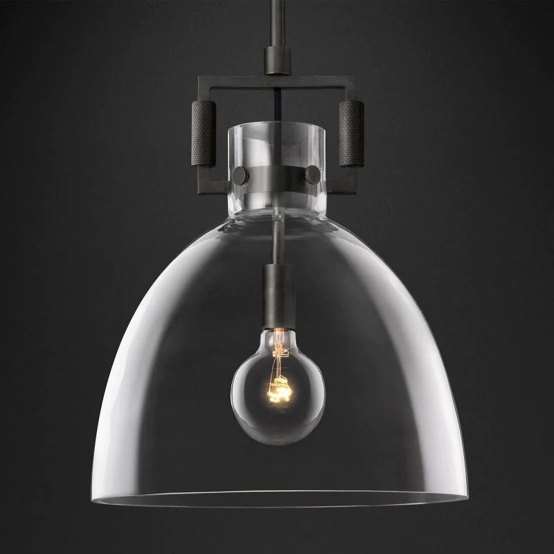 Mechanic Glass Cloche Pendant Matte Black 14 D Olivia Lamps