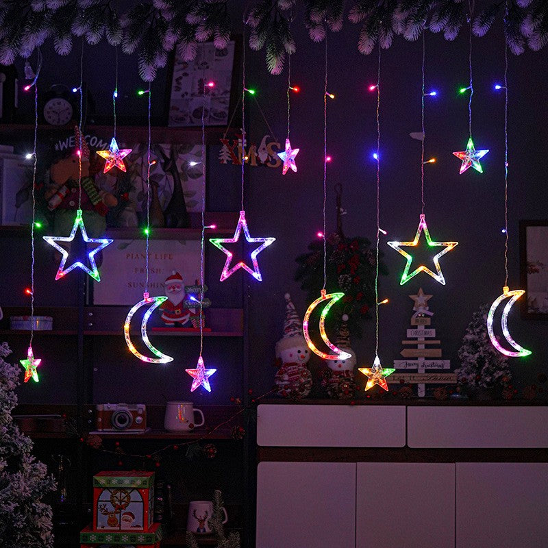 LED Moon Star Curtain String Lights Christmas Decor Light For Outdoor thebelacan