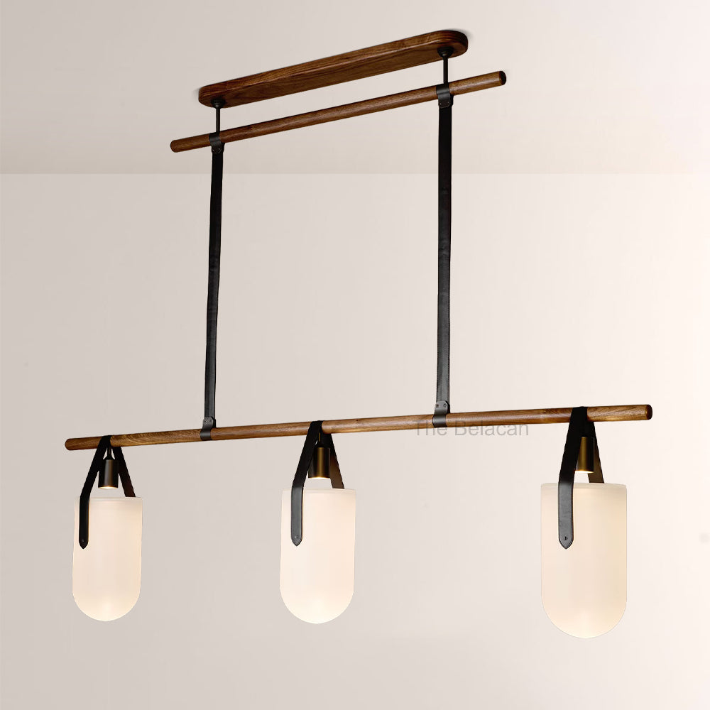 Welden Walnut Leather Linear Chandelier - thebelacan