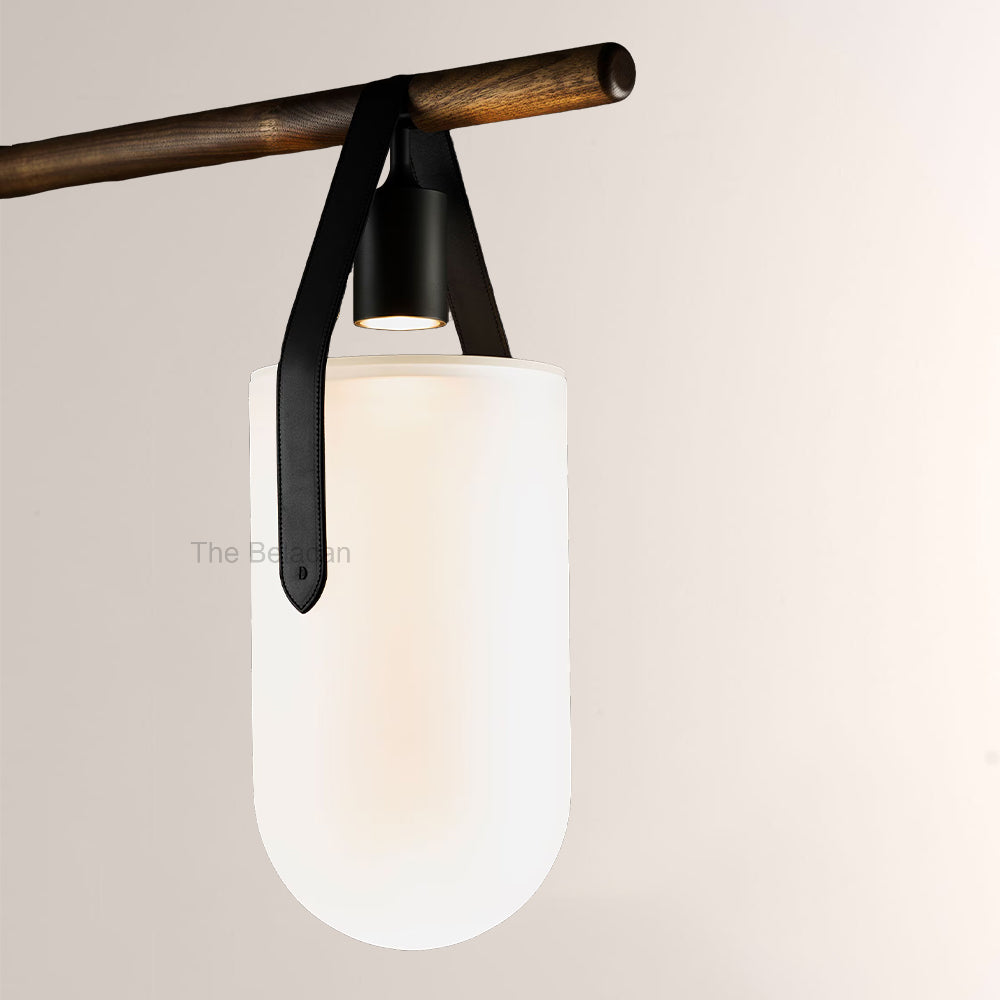 Welden Walnut Leather Linear Chandelier - thebelacan