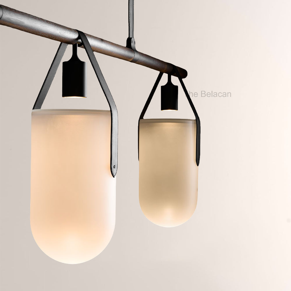Welden Walnut Leather Linear Chandelier - thebelacan