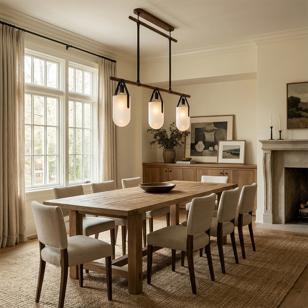 Welden Walnut Leather Linear Chandelier - thebelacan