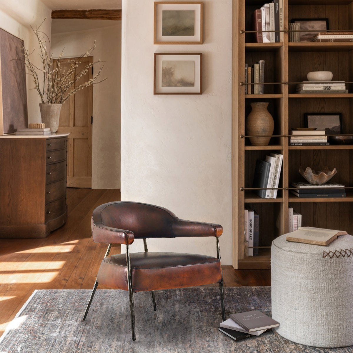 Thaddeus Brown Leather Lounge Armchair - thebelacan