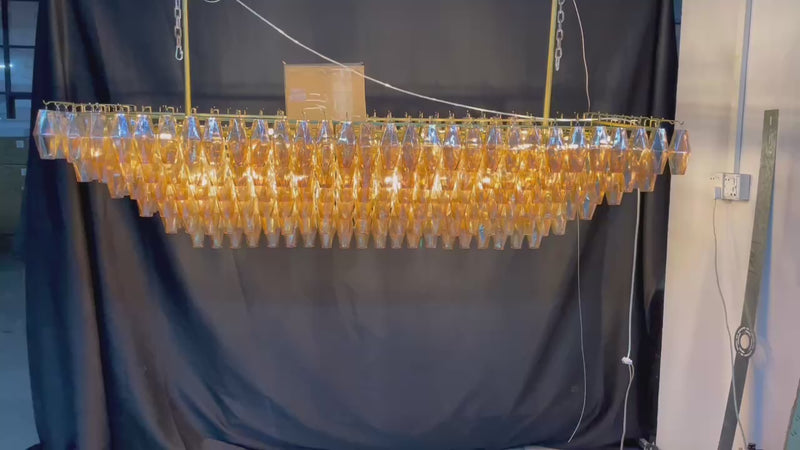 Chara Smoke Glass Tiered Rectangular Chandelier 74" - thebelacan