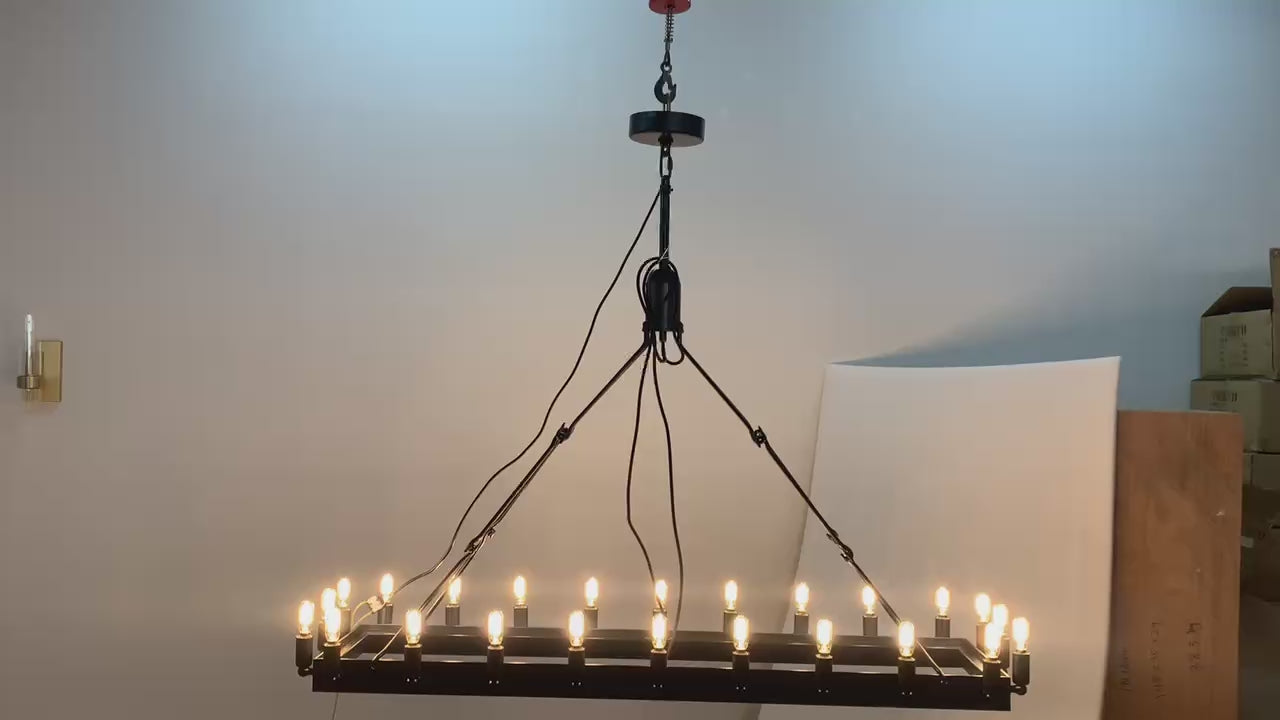 Load video: Camino Vintage Filament Rectangular Chandelier - thebelacan