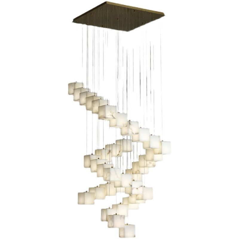 Alabaster Cube Foyer Staircase Long Chandelier - thebelacan