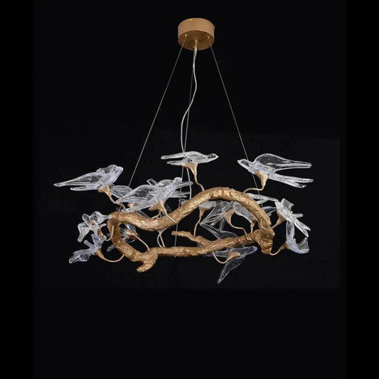 Lucky Bird Glass Branch Round Chandelier For Dining Room - thebelacan