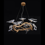 Lucky Bird Glass Branch Round Chandelier For Dining Room - thebelacan