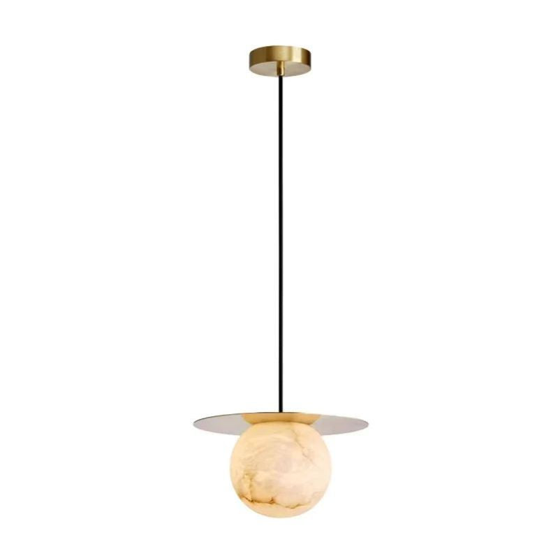 Alabaster Sphere Pendant Light Above Bed - thebelacan