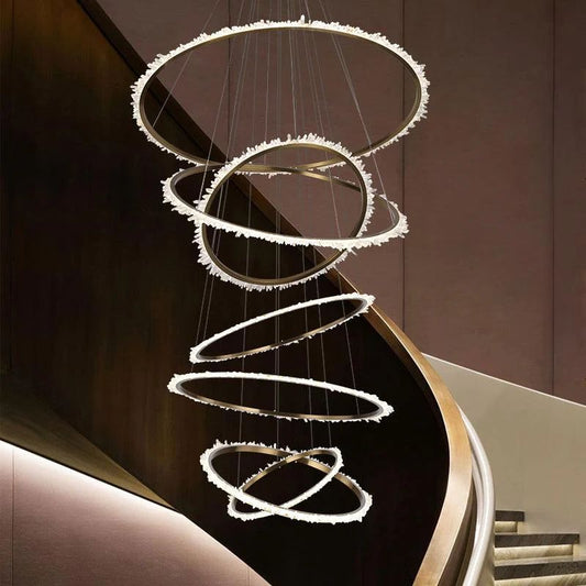 Rock Crystal Multi Rings Chandelier For Staircase - thebelacan