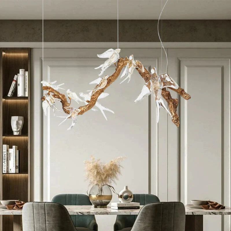 Lucky Bird Glass Branch Round Chandelier For Dining Room - thebelacan