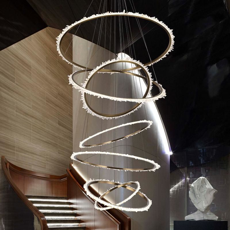 Rock Crystal Multi Rings Chandelier For Staircase - thebelacan