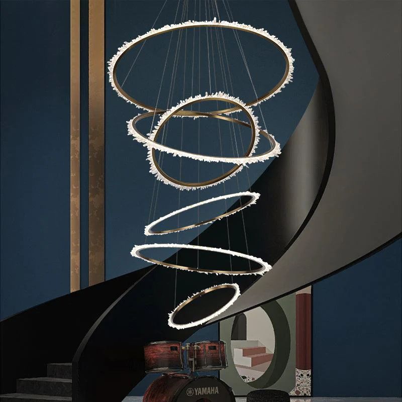 Rock Crystal Multi Rings Chandelier For Staircase - thebelacan