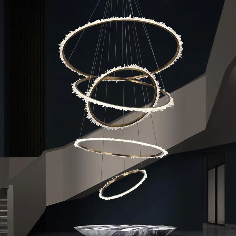 Rock Crystal Multi Rings Chandelier For Staircase - thebelacan