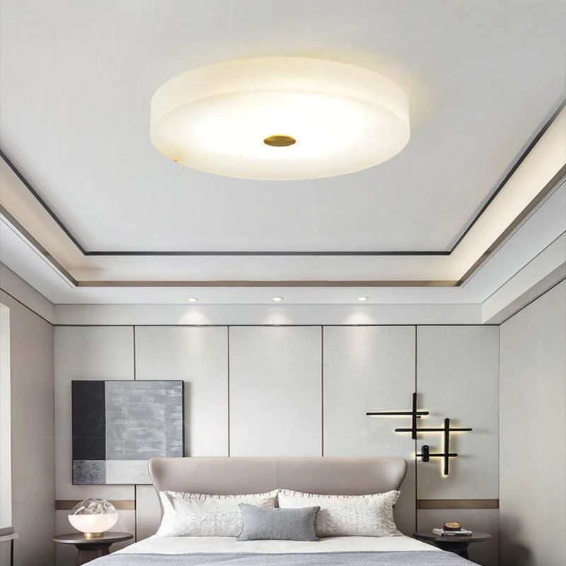 Alabaster Flush Mounted Round Led Chandelier - thebelacan