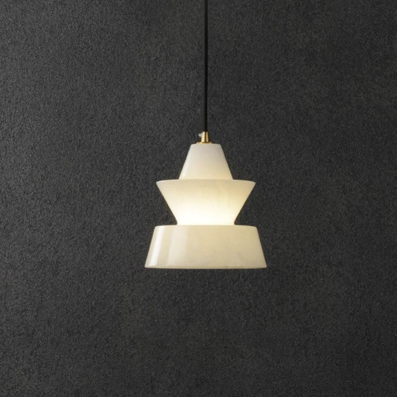 Alabaster Hat Pendant Light Over Nightstand - thebelacan