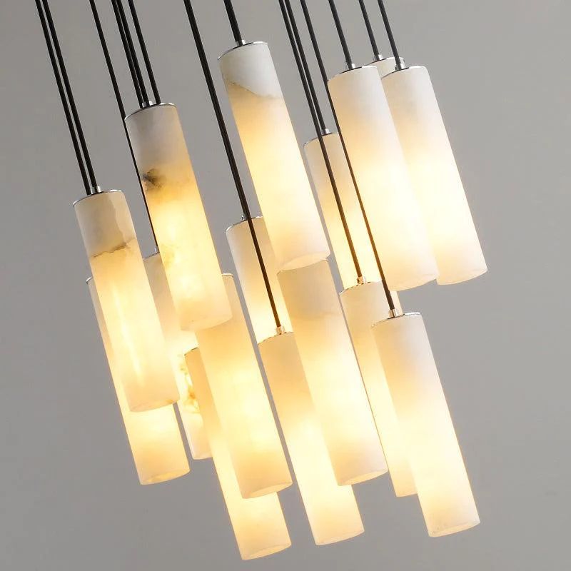 Alabaster Modern Cylindrical Round Chandelier - thebelacan