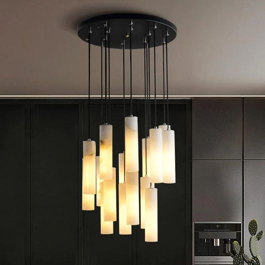 Alabaster Modern Cylindrical Round Chandelier - thebelacan