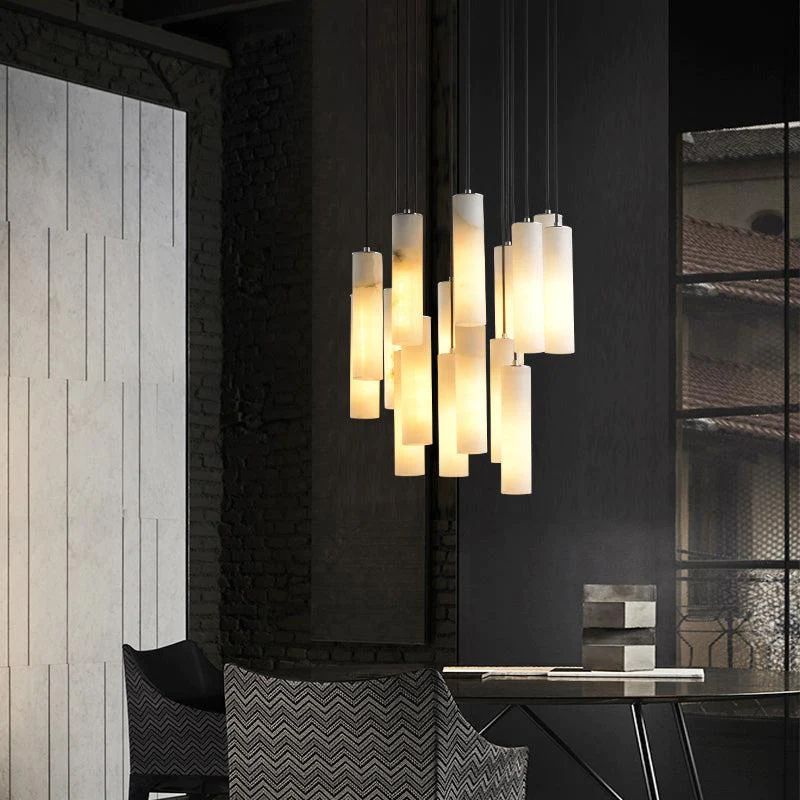 Alabaster Modern Cylindrical Round Chandelier - thebelacan