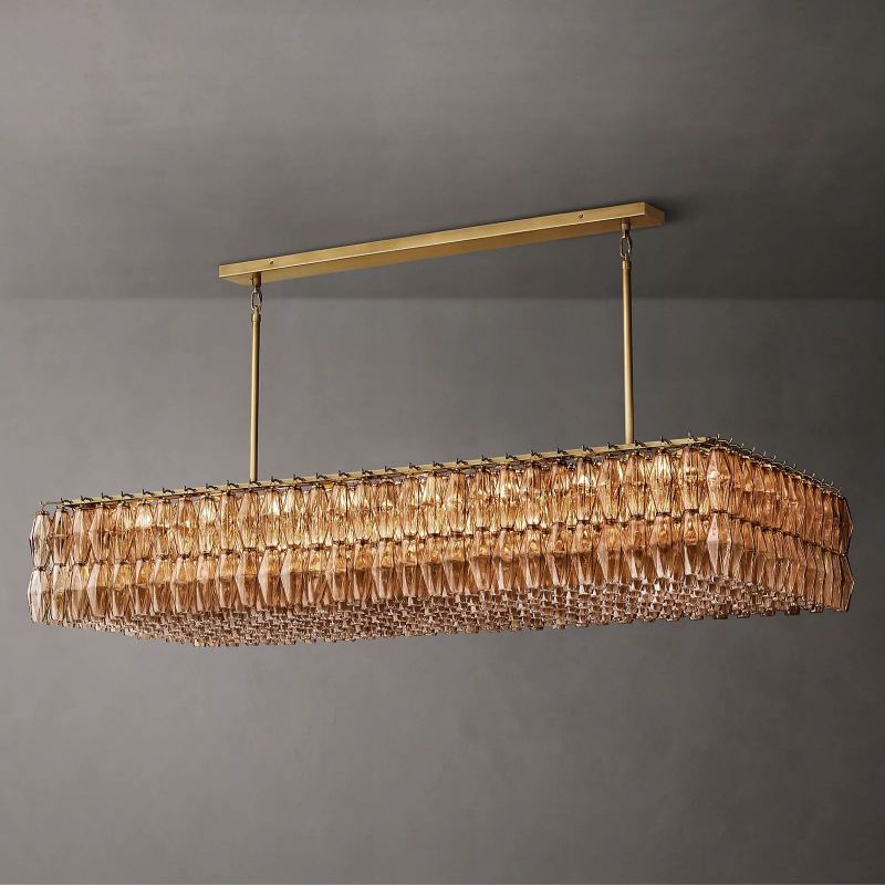 Chara Smoke Glass Rectangular Chandelier 74" - thebelacan