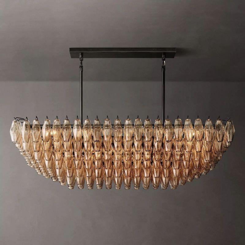 Chara Smoke Glass Tiered Rectangular Chandelier 54" - thebelacan